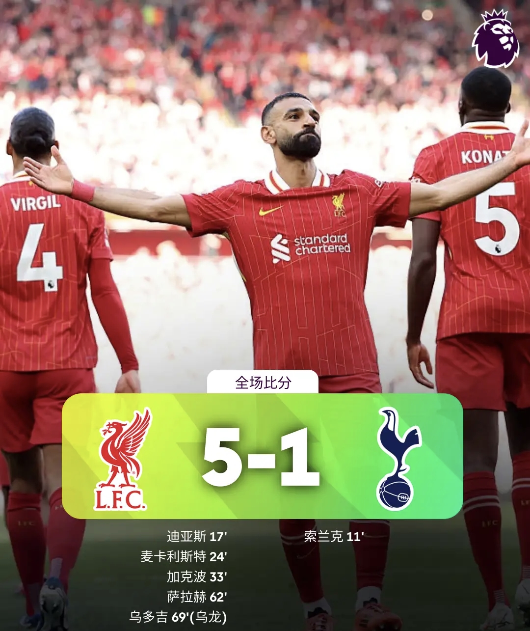 世俱杯赛程-利物浦主场大胜，提前锁定英超联赛冠军